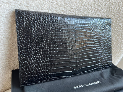Yves Saint Laurent (YSL) Black Croc Uptown Pouch Clutch (RRP £580)