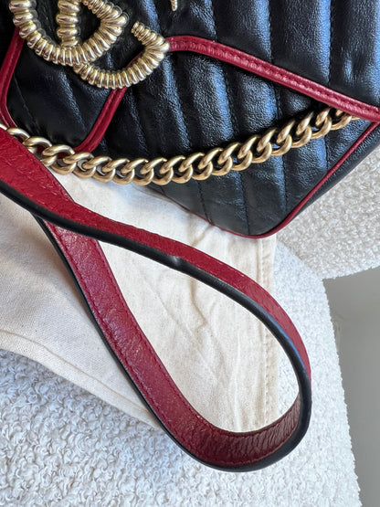 Gucci GG Black and Red Torchon Marmont Small Shoulder Bag
