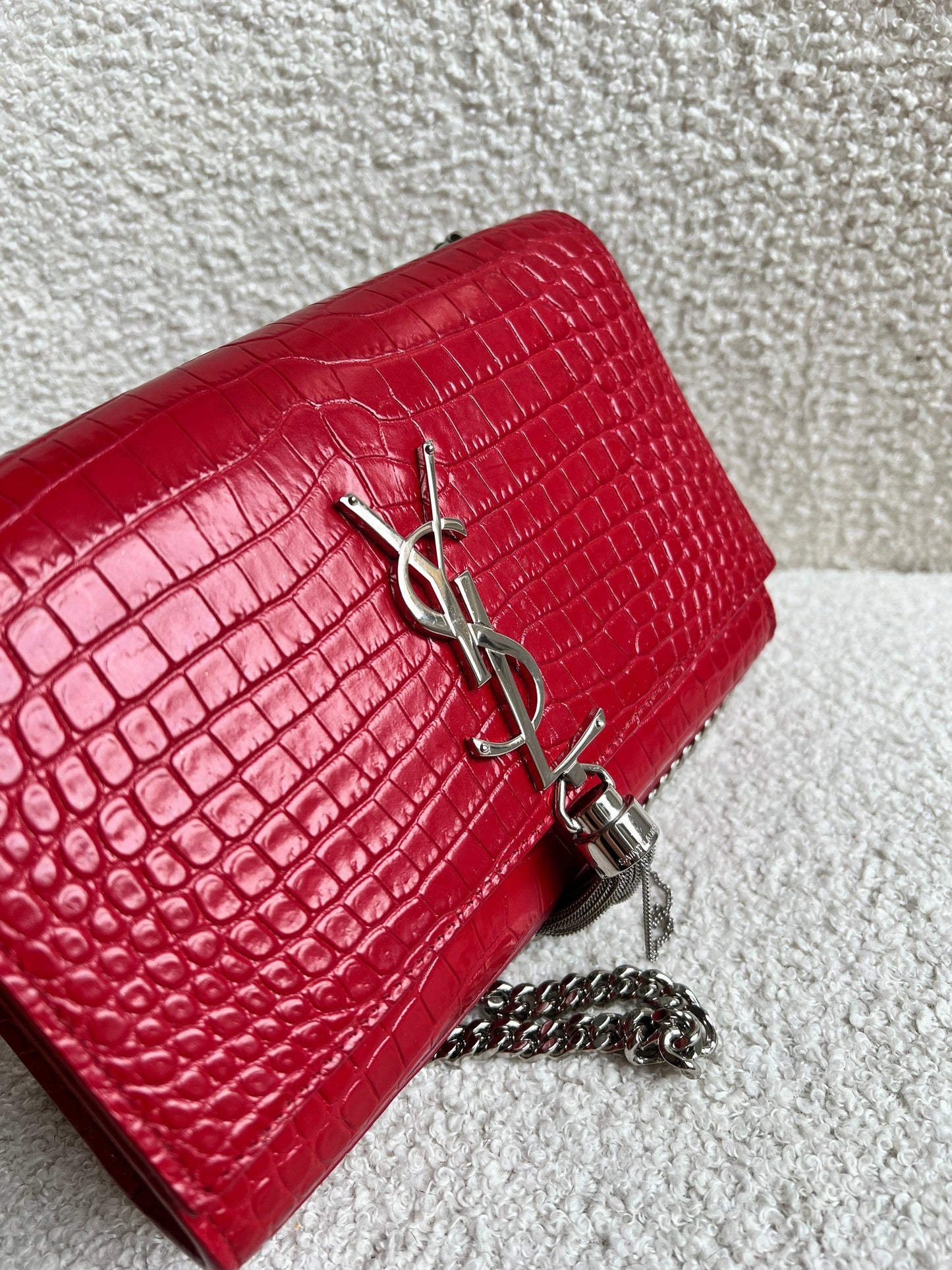 Yves Saint Laurent (YSL) Red Croc Small Kate with Silver Hardware (RRP £1,675)