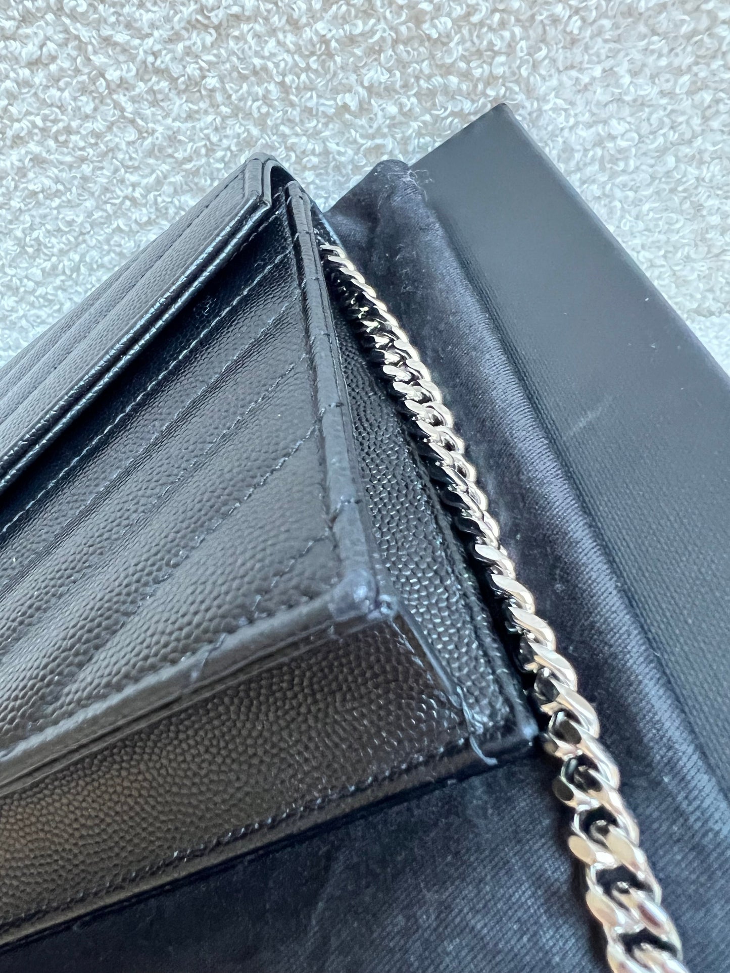 Yves Saint Laurent (YSL) Black Cassandra Envelope Chain Wallet (RRP £870)