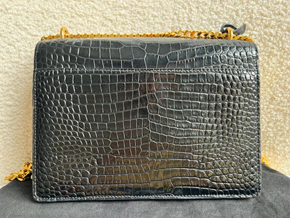Yves Saint Laurent (YSL) Black Croc Medium Sunset with Gold Hardware (RRP £2,230)
