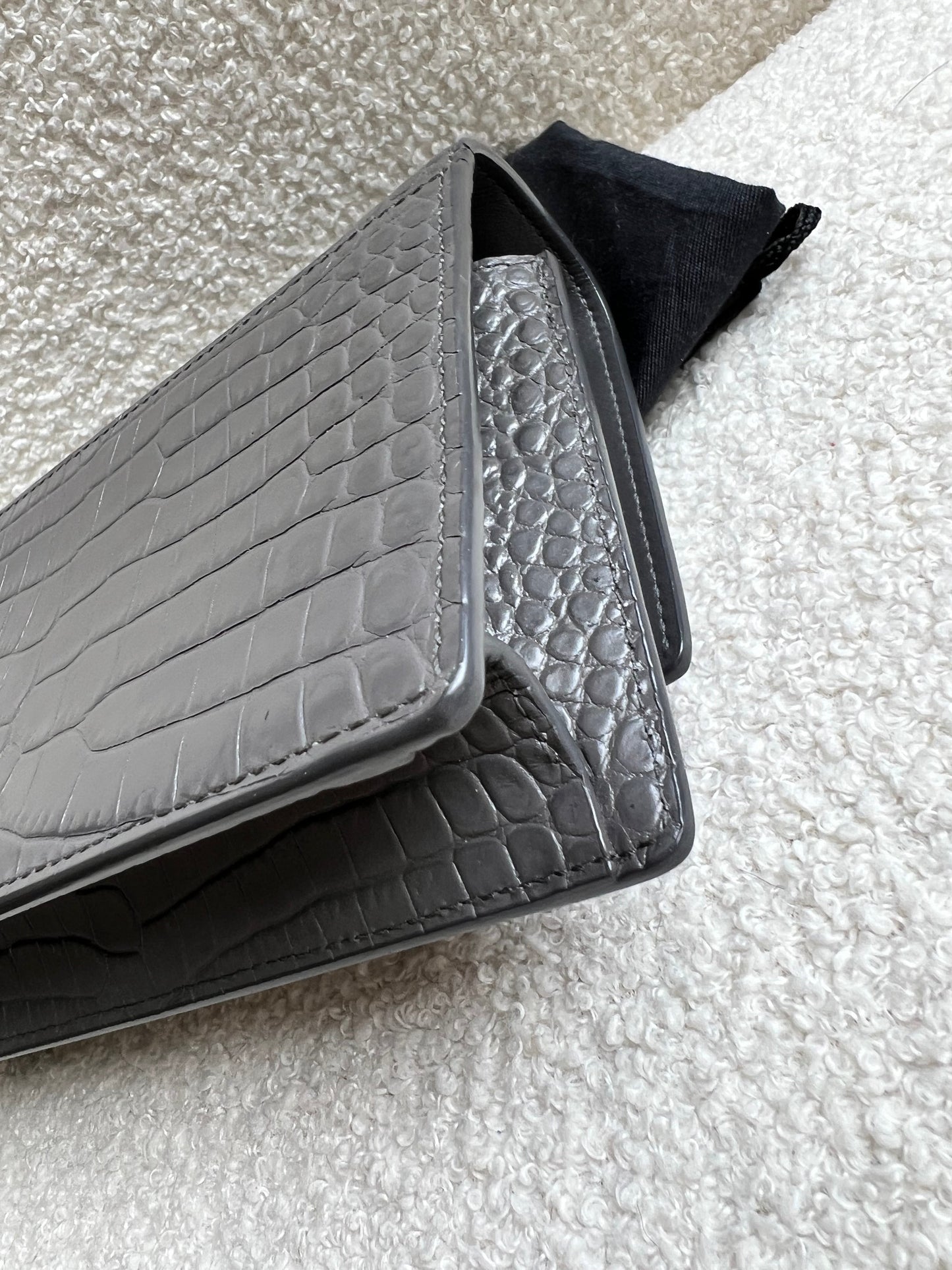 Yves Saint Laurent (YSL) Grey Croc Mini Sunset with Silver Hardware (RRP £1,545)