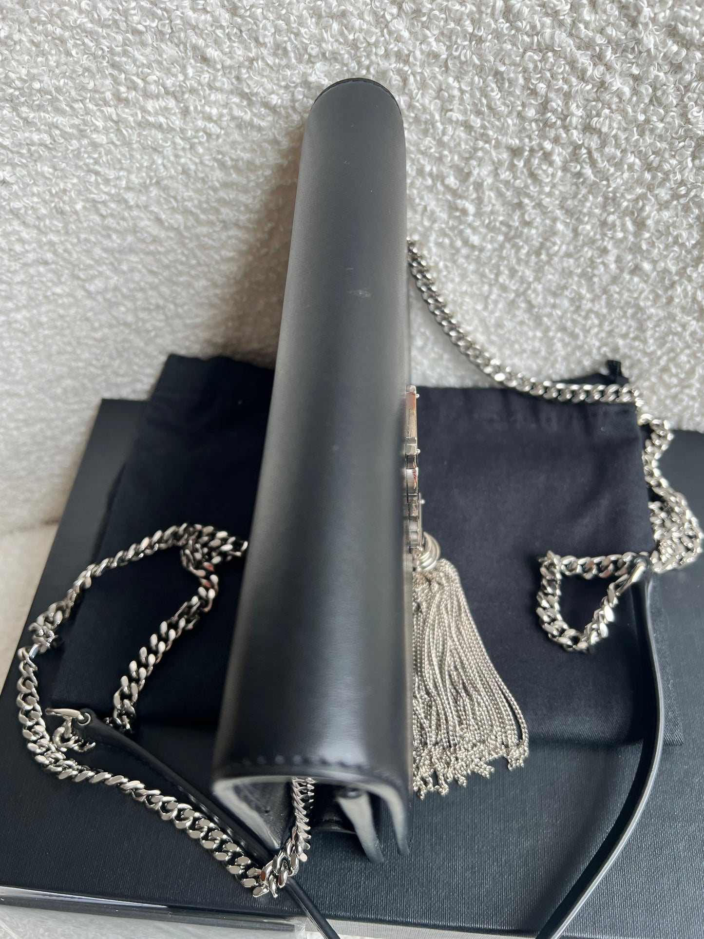 Yves Saint Laurent (YSL) Black Kate Tassel Chain Wallet Silver Hardware (RRP £1,440)