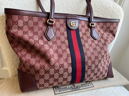 Gucci Burgundy Ophidia GG Supreme Medium Tote