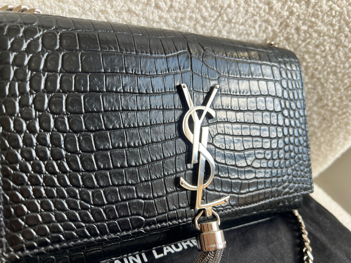Yves Saint Laurent (YSL) Black Croc Small Kate with Silver Hardware (RRP £1,925)