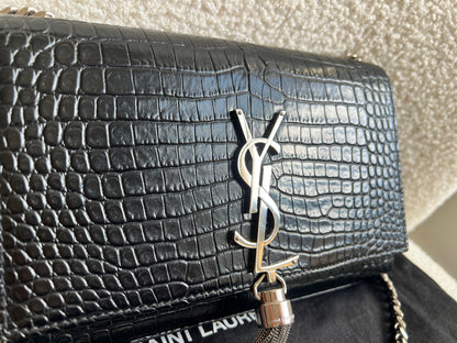Yves Saint Laurent (YSL) Black Croc Small Kate with Silver Hardware (RRP £1,925)