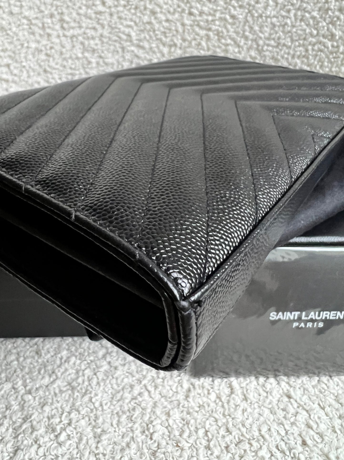 Yves Saint Laurent (YSL) Black Cassandre Envelope Chain Wallet (RRP £1,200)
