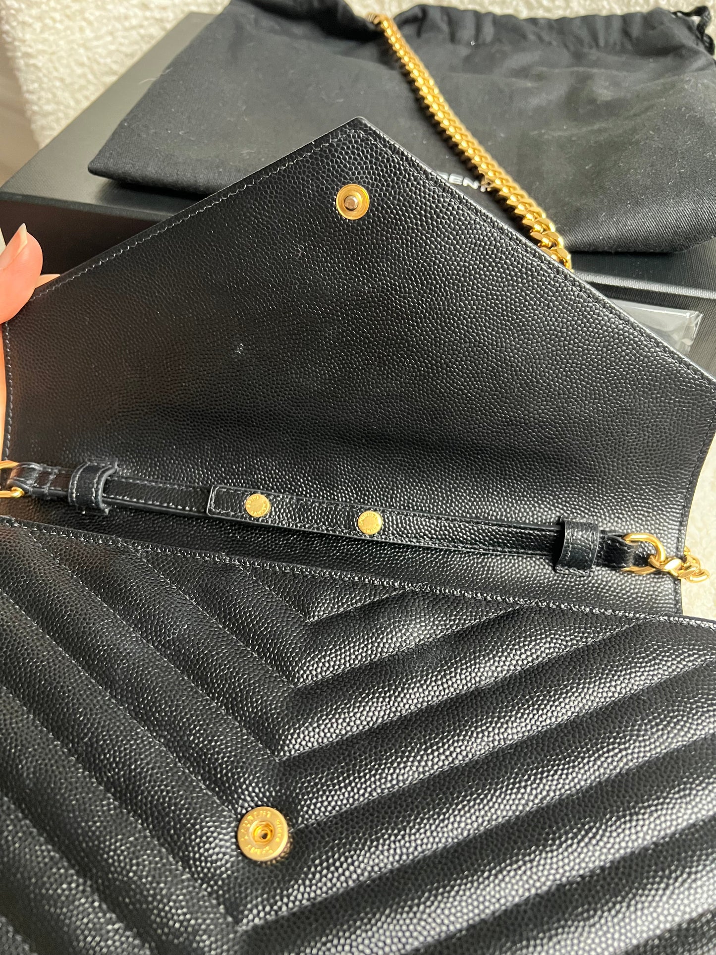 Yves Saint Laurent (YSL) Black Cassandre Envelope Chain Wallet (RRP £1,200)