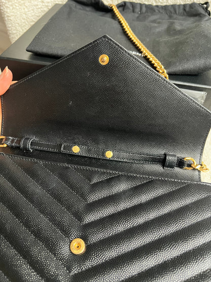 Yves Saint Laurent (YSL) Black Cassandre Envelope Chain Wallet (RRP £1,200)