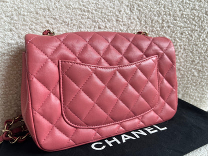 Chanel Mini Rectangular Classic Flap Valentines Day Edition in Pink Lambskin