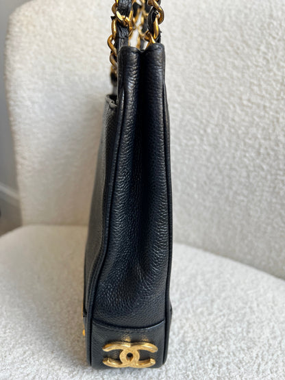 Chanel Vintage Black Caviar Chain Tote with 24k Gold Hardware