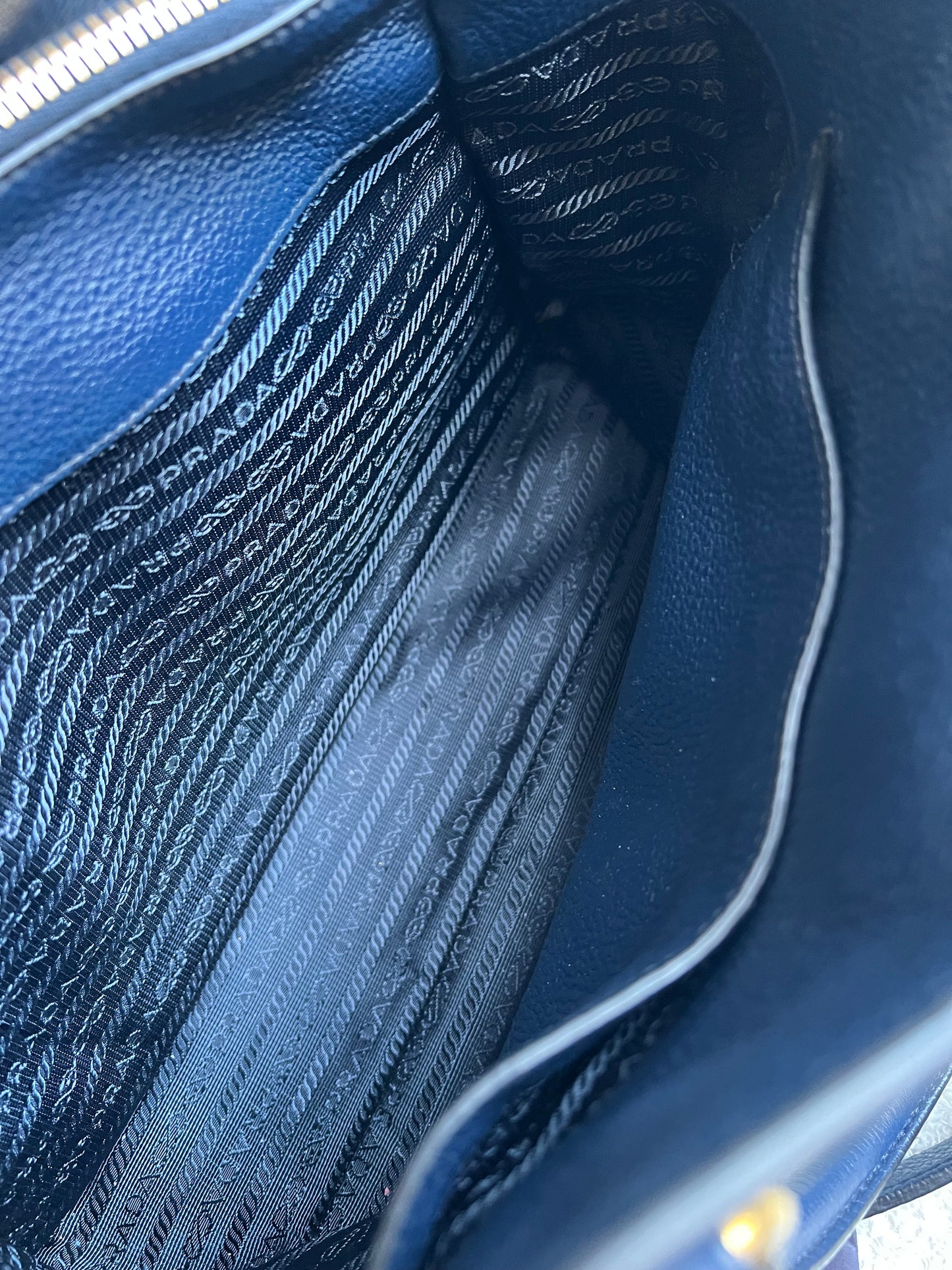 Prada Blue Vitello Daino Two Way Tote