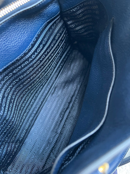 Prada Blue Vitello Daino Two Way Tote