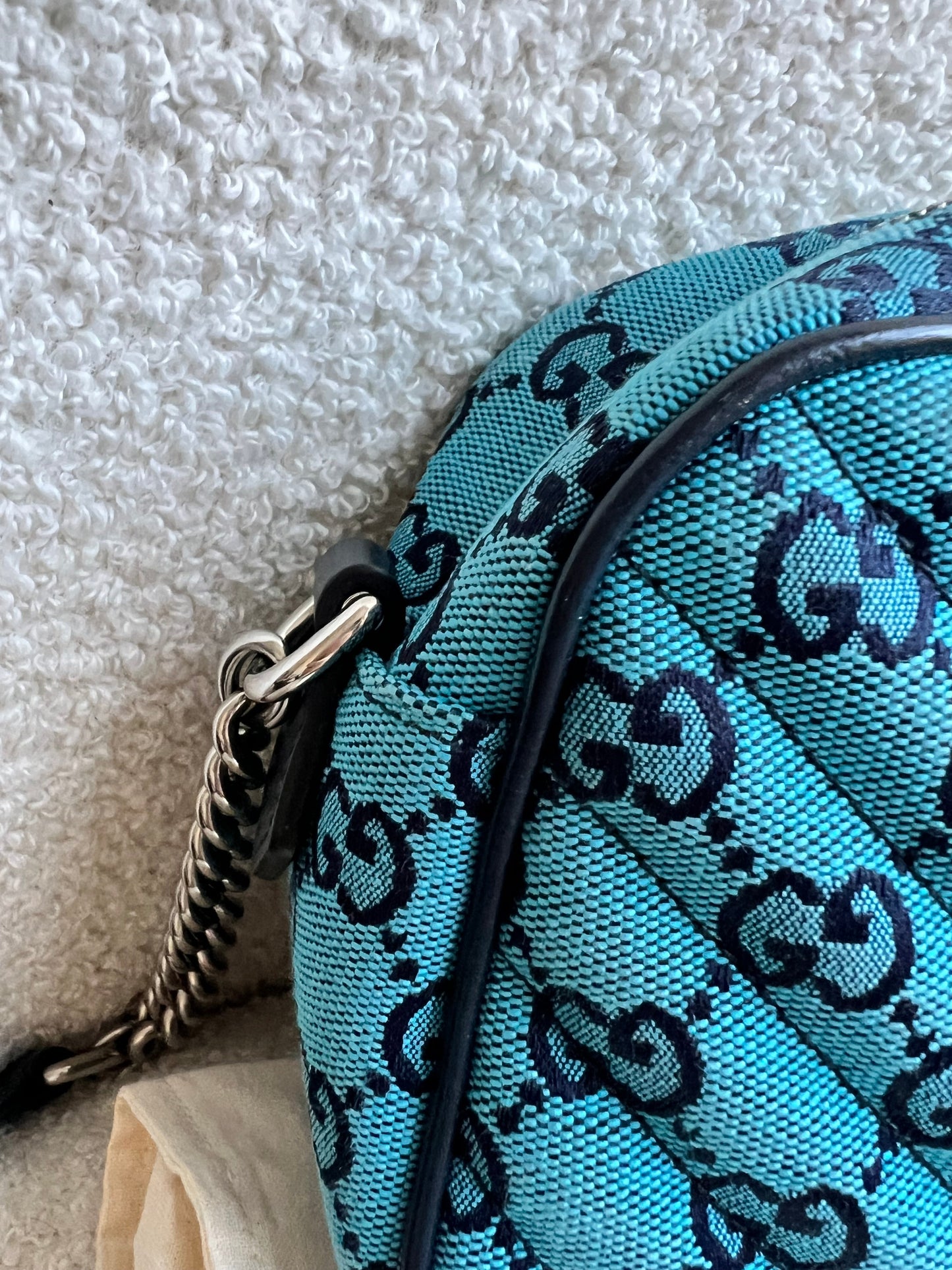 Gucci GG Marmont Blue Canvas Small Shoulder Bag (RRP £1050)