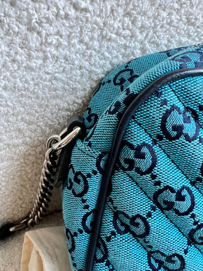 Gucci GG Marmont Blue Canvas Small Shoulder Bag (RRP £1050)