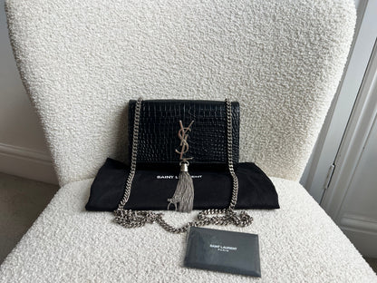 Yves Saint Laurent (YSL) Black Croc Small Kate with Silver Hardware (RRP £1,925)
