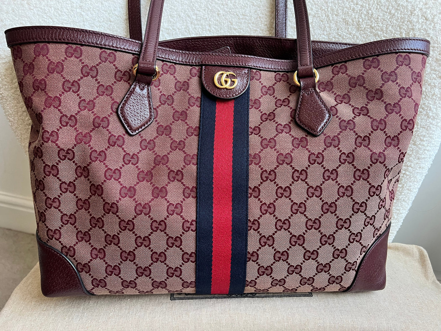 Gucci Burgundy Ophidia GG Supreme Medium Tote