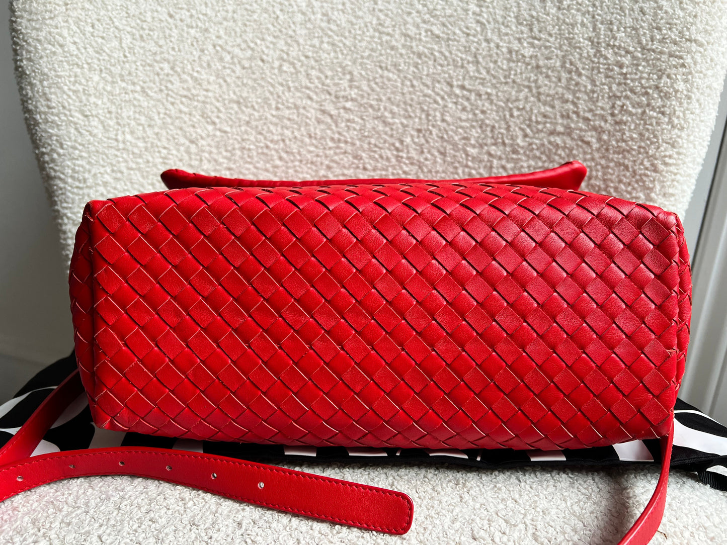 Bottega Veneta Red Intreciatto Flap Shoulder Bag