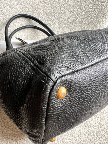 Prada Black Vitello Daino Side Pocket Tote