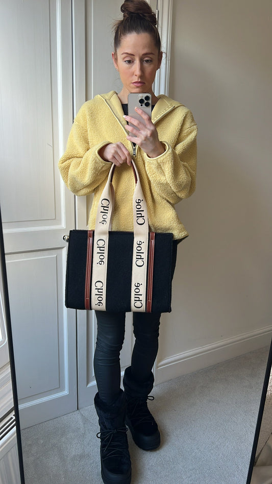 Chloe Medium Black Wool Woody Tote Bag