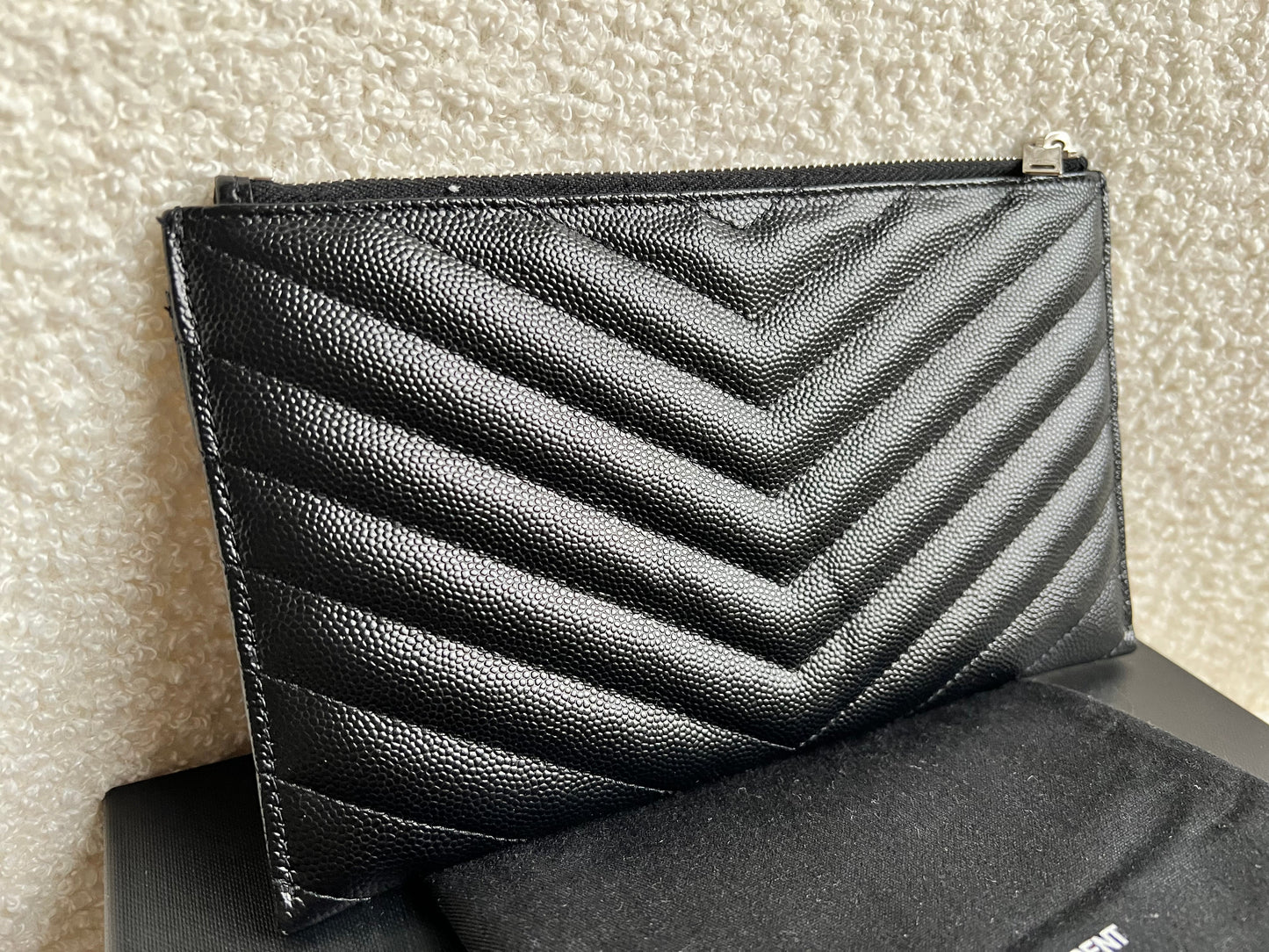 Yves Saint Laurent (YSL) Black Cassandra Zip Pouch (RRP £365)