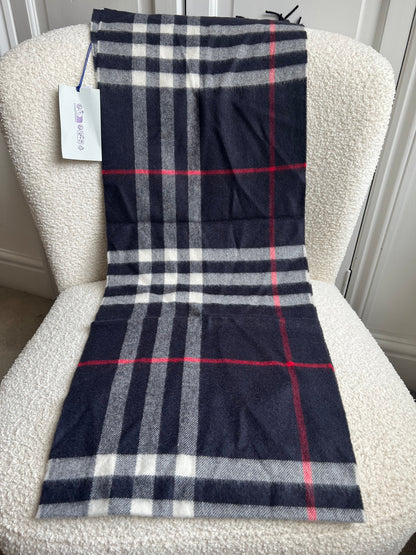 Burberry Classic Check Navy Cashmere Scarf (RRP £435)