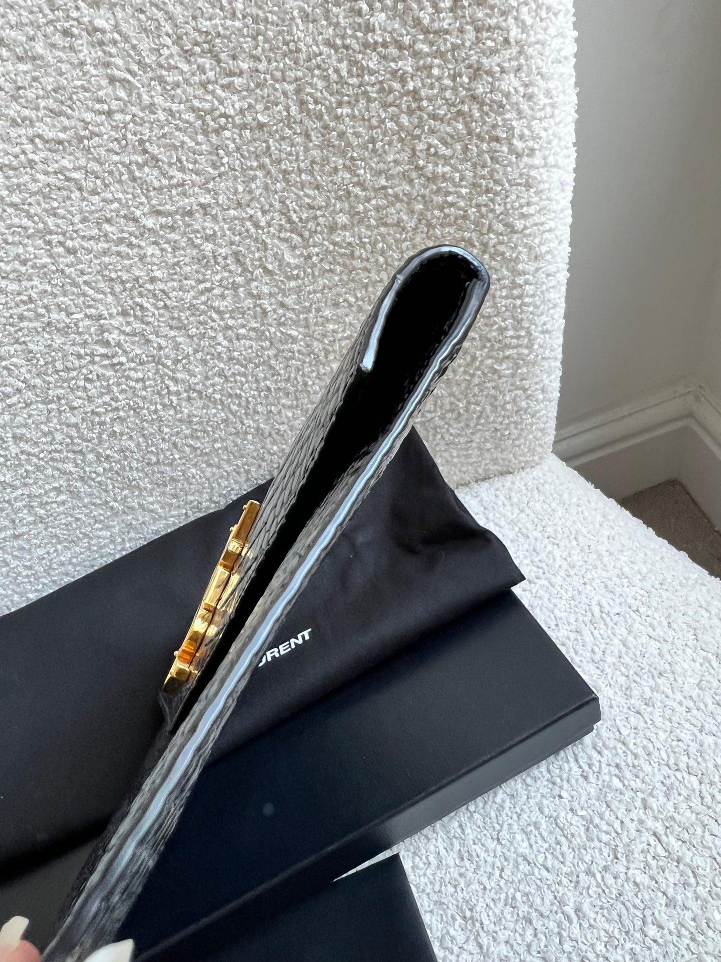 Yves Saint Laurent (YSL) Black Croc Uptown Pouch Clutch (RRP £580)