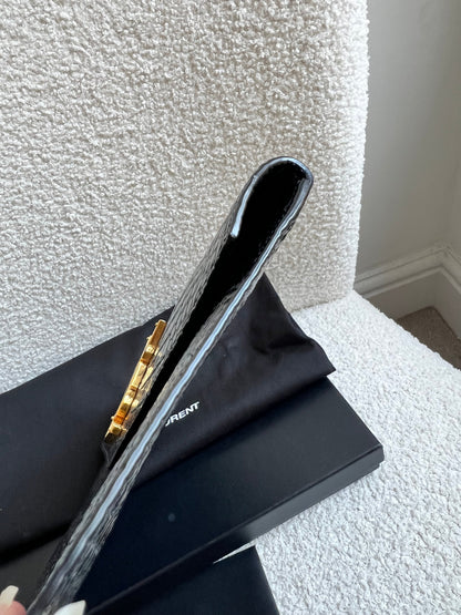Yves Saint Laurent (YSL) Black Croc Uptown Pouch Clutch (RRP £580)