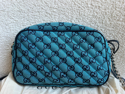 Gucci GG Marmont Blue Canvas Small Shoulder Bag (RRP £1050)