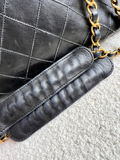 Chanel Vintage Black Lambskin Chain Tote with Gold Hardware