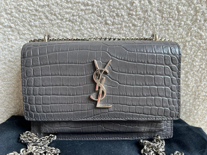 Yves Saint Laurent (YSL) Grey Croc Mini Sunset with Silver Hardware (RRP £1,545)