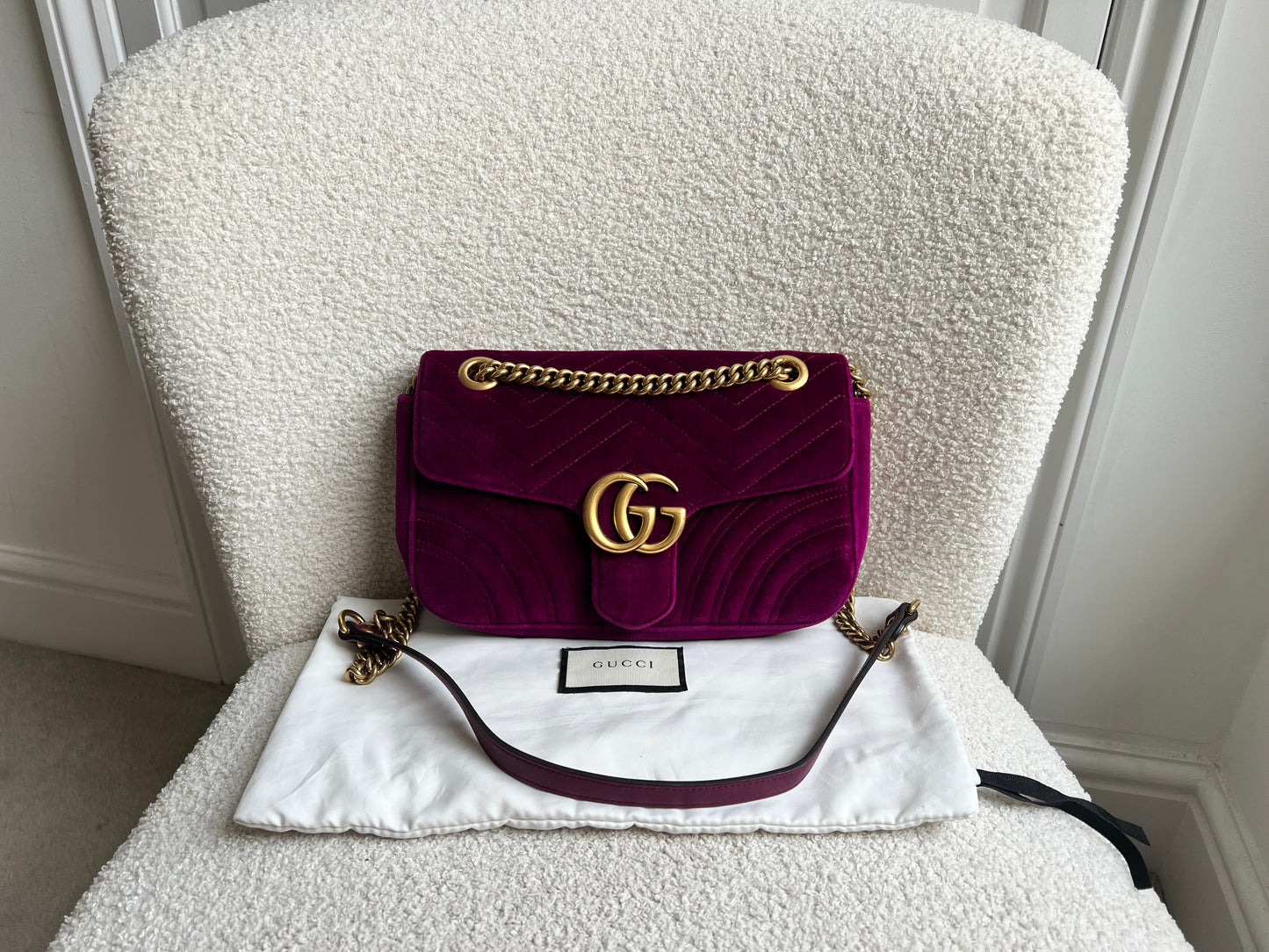 Gucci GG Fuchsia Velvet Marmont Small Shoulder Bag (RRP £1490)