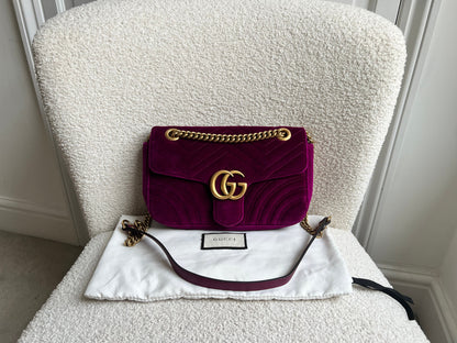 Gucci GG Fuchsia Velvet Marmont Small Shoulder Bag (RRP £1490)