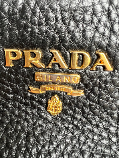 Prada Black Vitello Daino Side Pocket Tote
