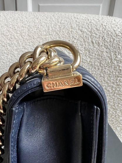 Chanel Navy Blue Lambskin Medium Boy Bag (RRP £5800)