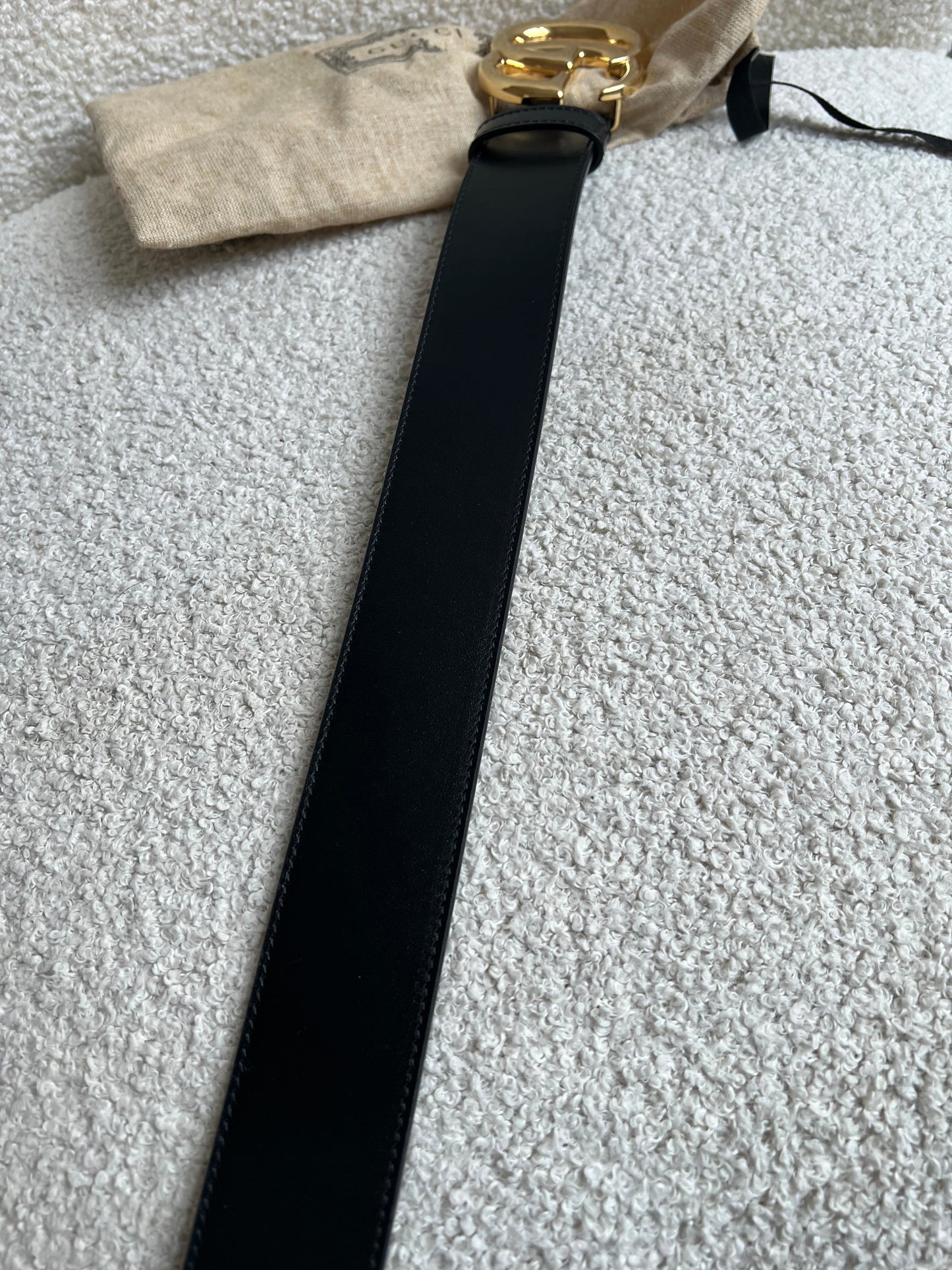 Gucci GG Marmont Black Wide Leather Belt with Shiny Gold Buckle (RRP £410)