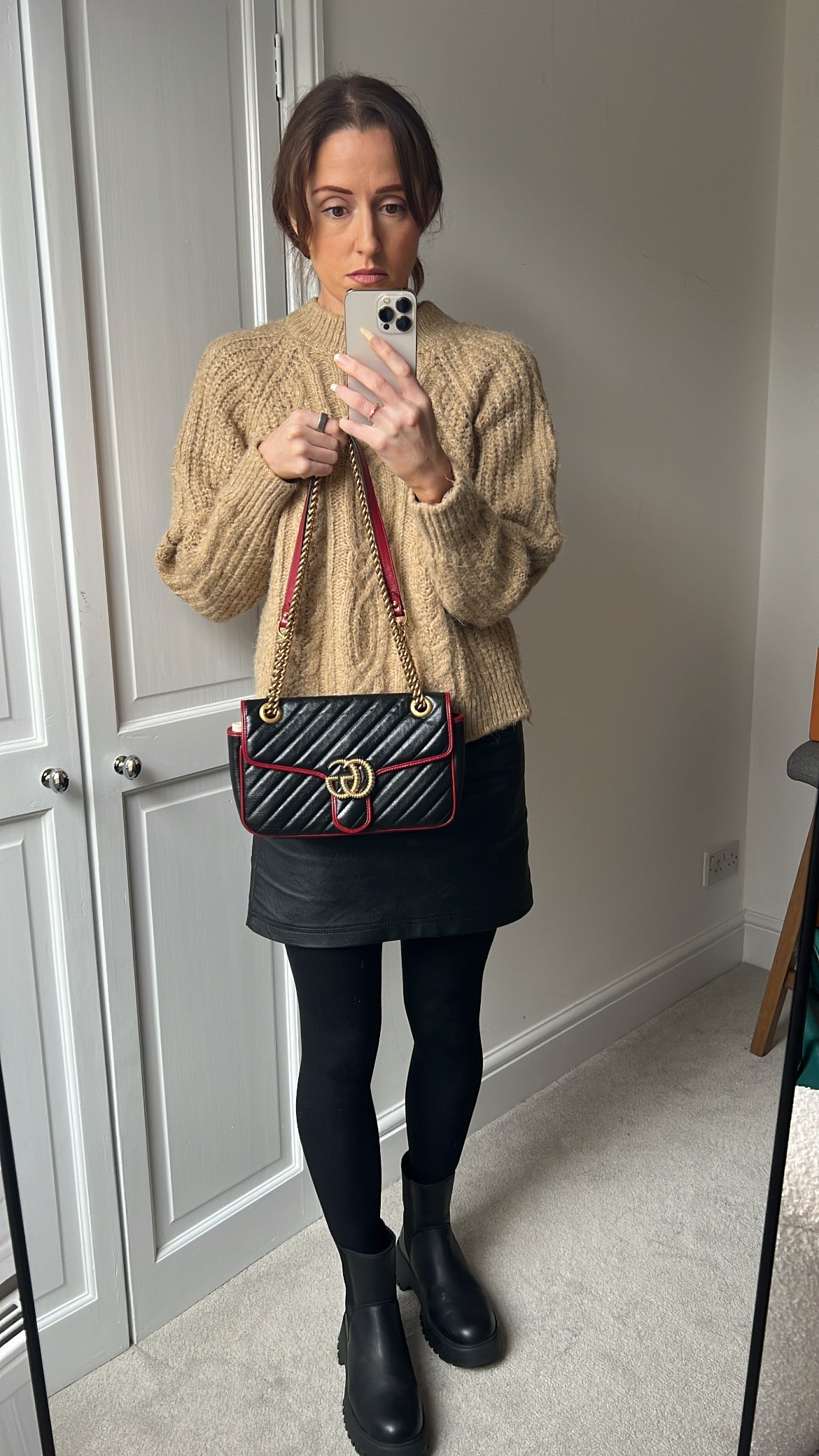 Gucci GG Black and Red Torchon Marmont Small Shoulder Bag