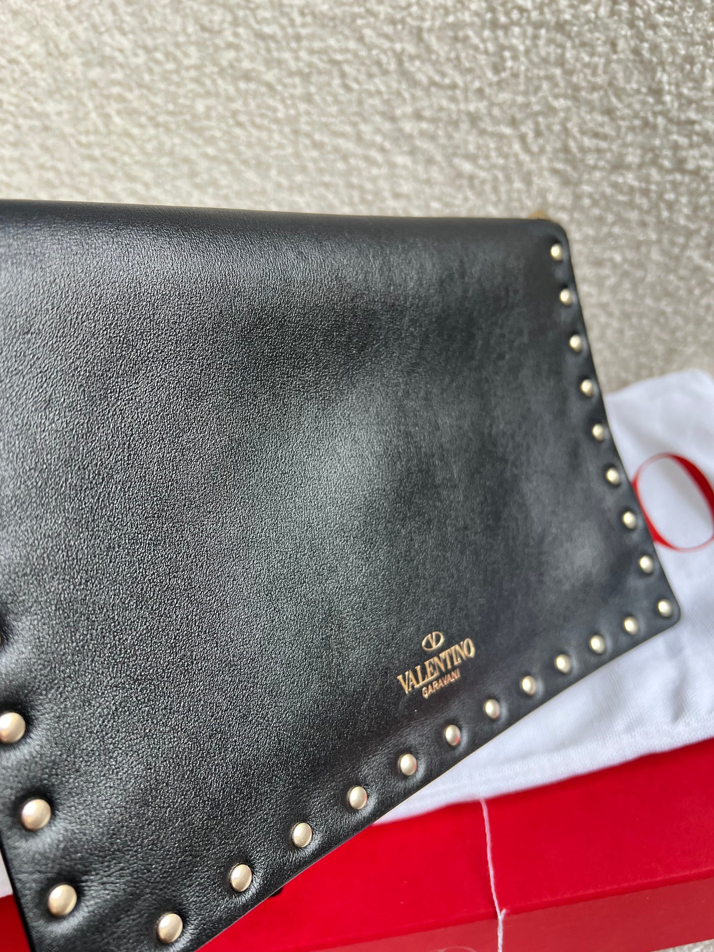 Valentino Garavani Rockstud Calfskin Clutch Pouch Black (RRP £570)