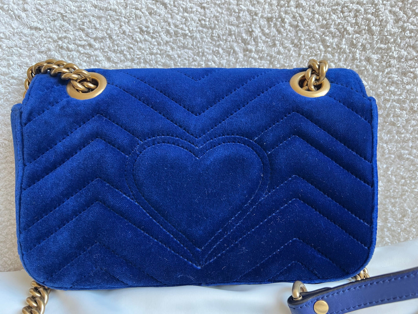 Gucci GG Blue Mini Velvet Marmont Mini Shoulder Bag