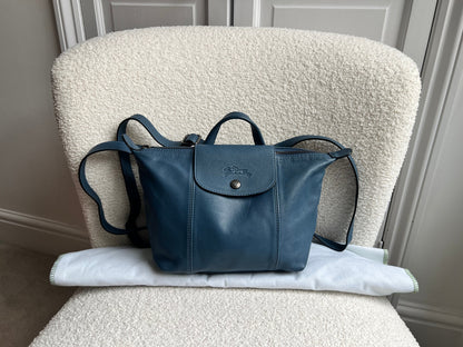 Longchamp Blue Leather Pliage Mini Backpack (RRP £320)