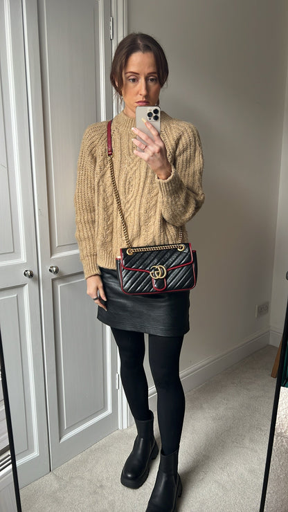 Gucci GG Black and Red Torchon Marmont Small Shoulder Bag
