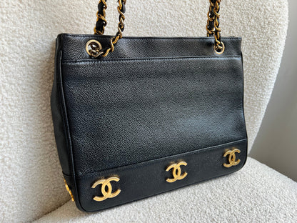 Chanel Vintage Black Caviar Chain Tote with 24k Gold Hardware