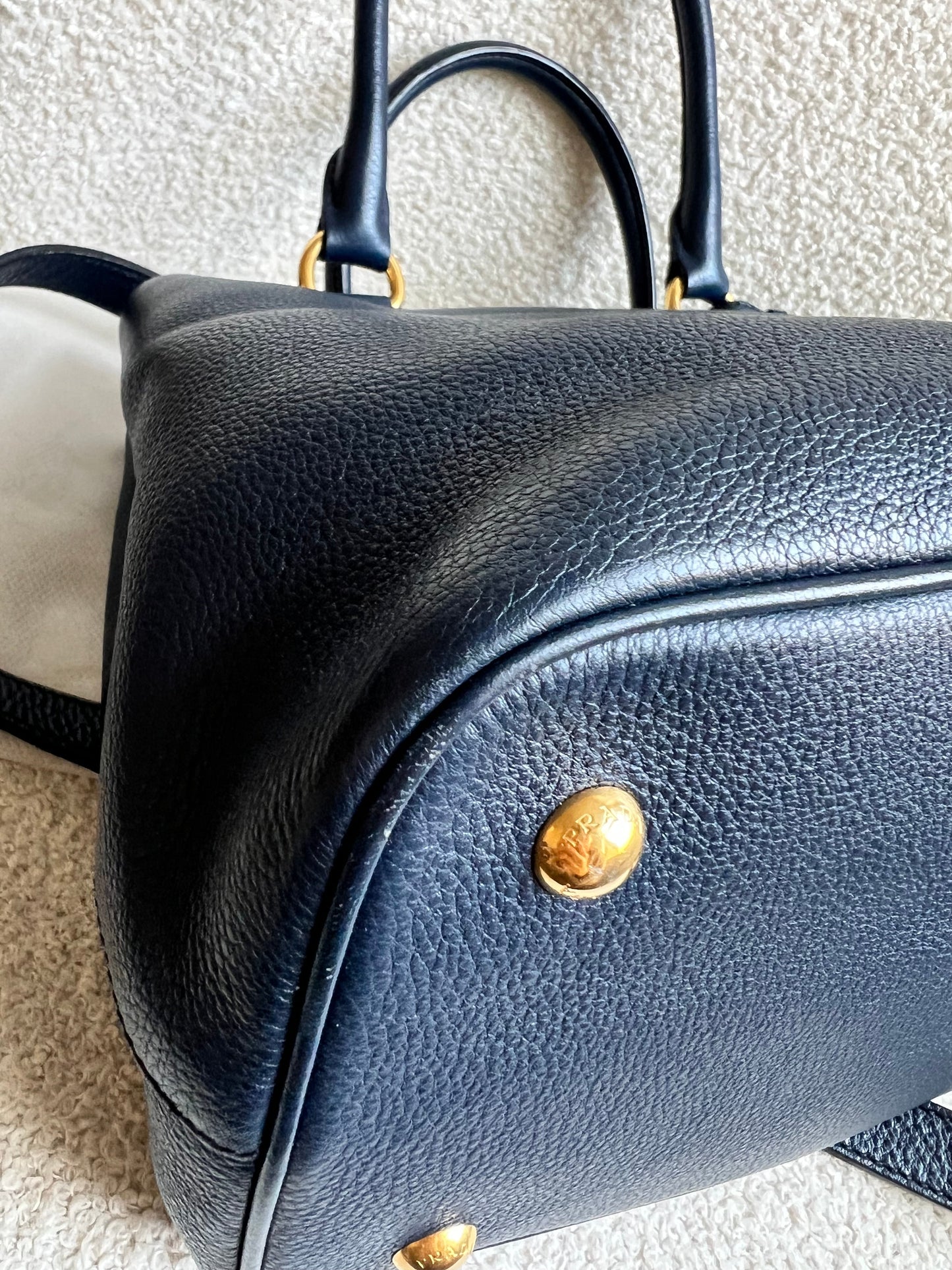 Prada Blue Vitello Daino Two Way Tote