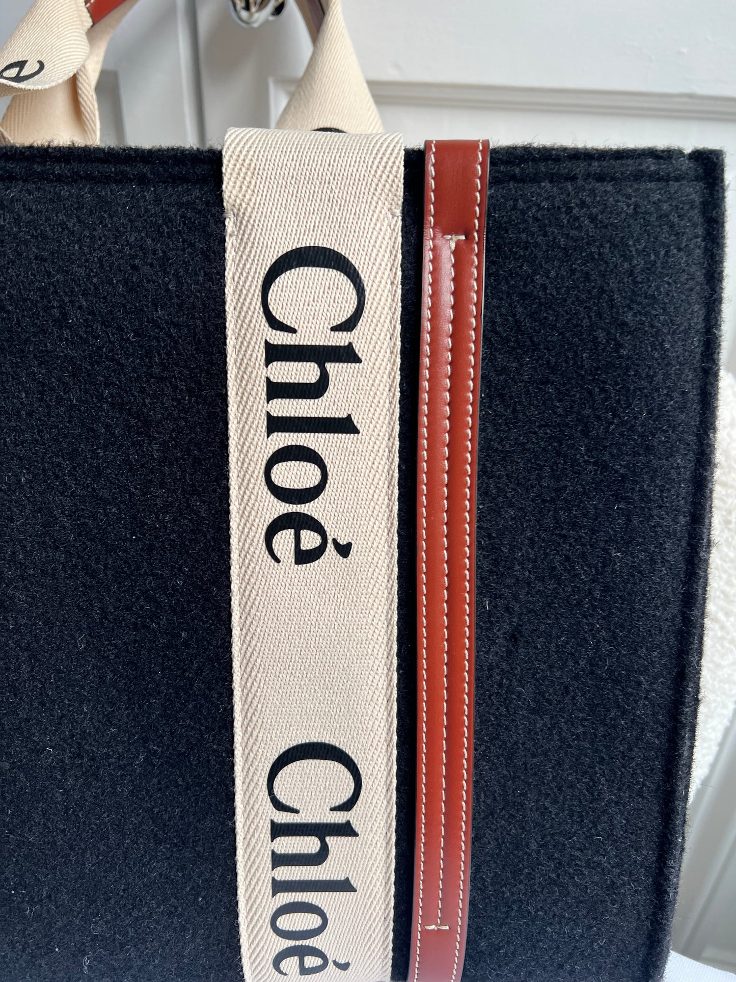 Chloe Medium Black Wool Woody Tote Bag