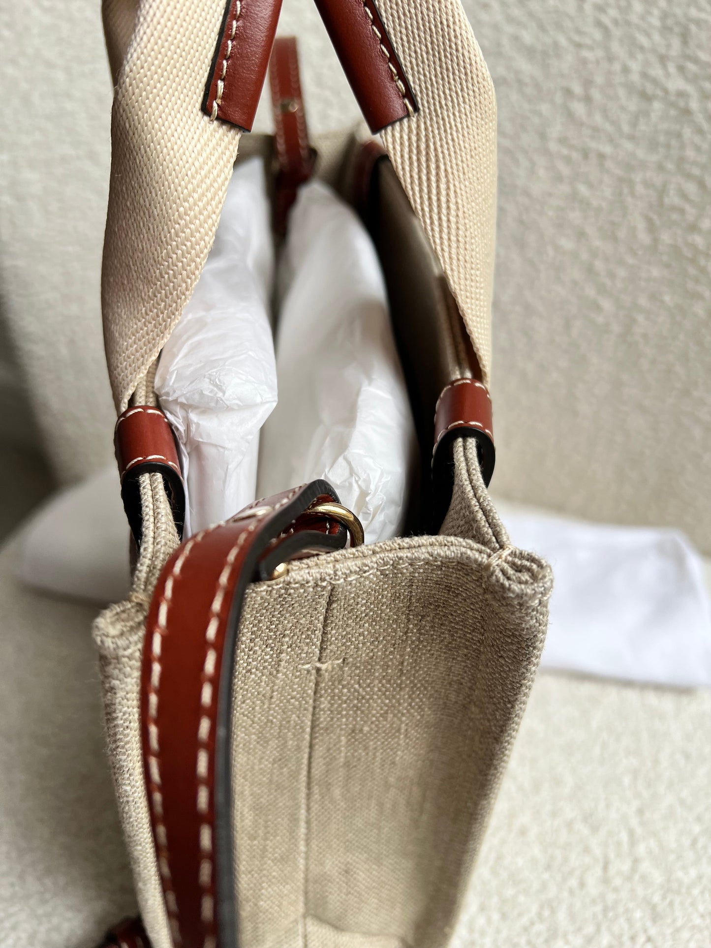 Chloe Small Soft Tan Linen Woody Tote Bag (£890)