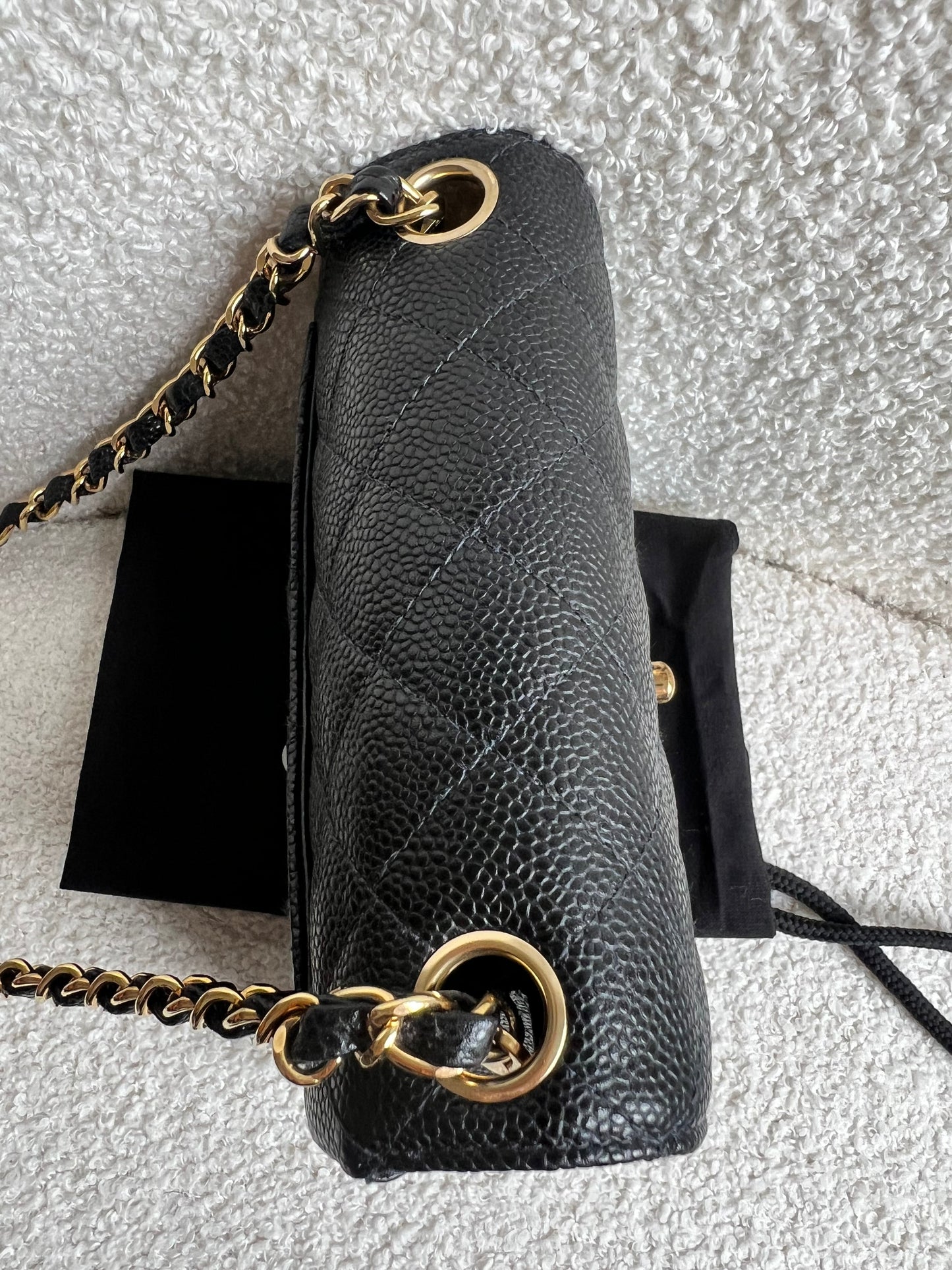 Chanel Square Mini Classic Flap in Black Caviar with gold hardware