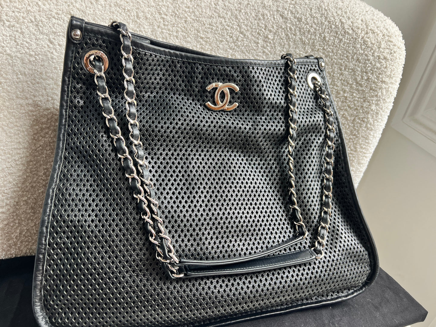 Chanel Black Perforated Up in the Air Tote Retro