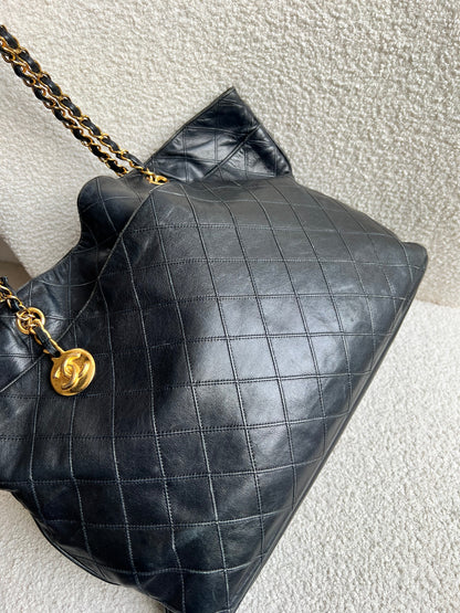 Chanel Vintage Black Lambskin Chain Tote with Gold Hardware