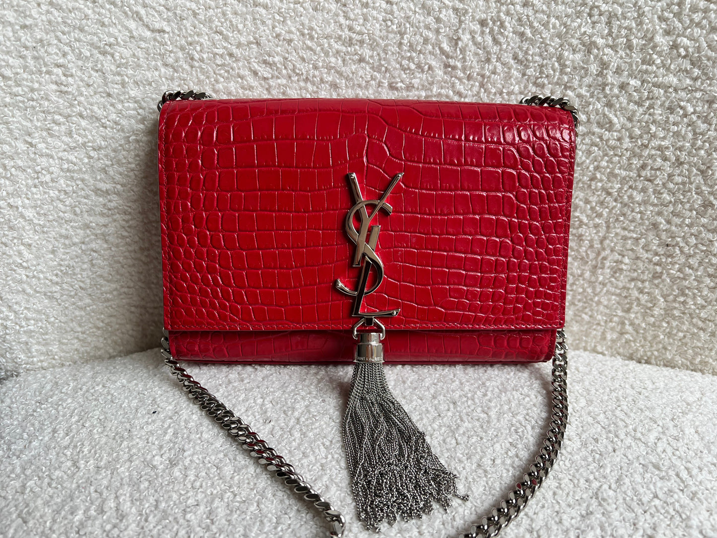 Yves Saint Laurent (YSL) Red Croc Small Kate with Silver Hardware (RRP £1,675)