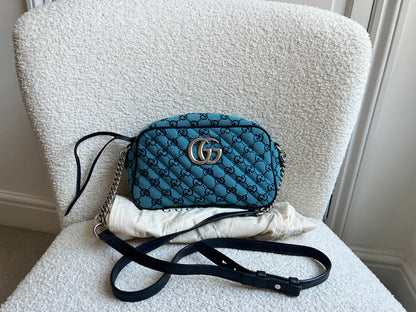Gucci GG Marmont Blue Canvas Small Shoulder Bag (RRP £1050)